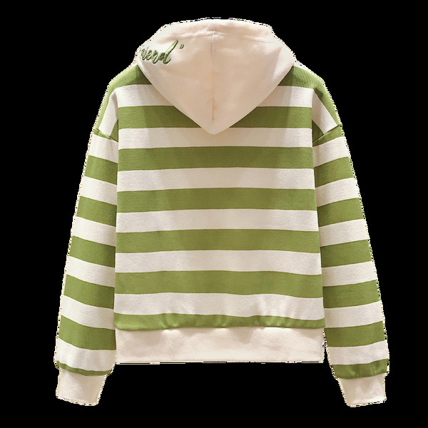 Hanorac de damă cu dungi în trei culori cu cravată și glugă