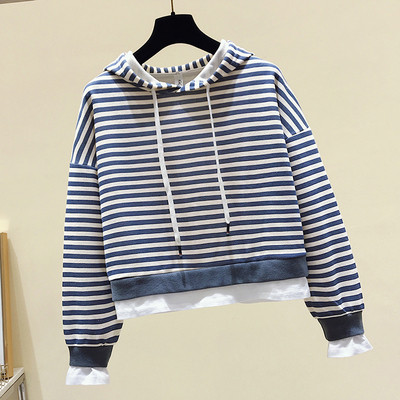 Hanorac de dama in dungi cu gluga si cravate in trei culori