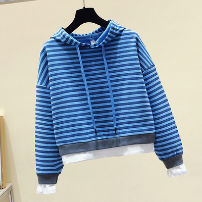 Hanorac de dama in dungi cu gluga si cravate in trei culori