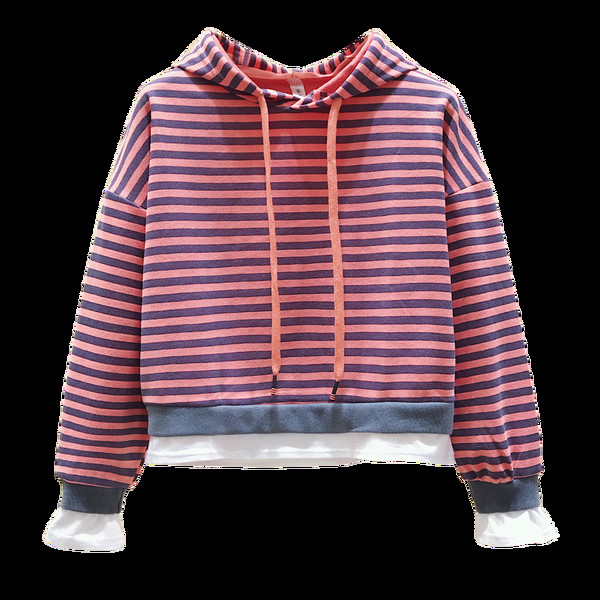 Hanorac de dama in dungi cu gluga si cravate in trei culori