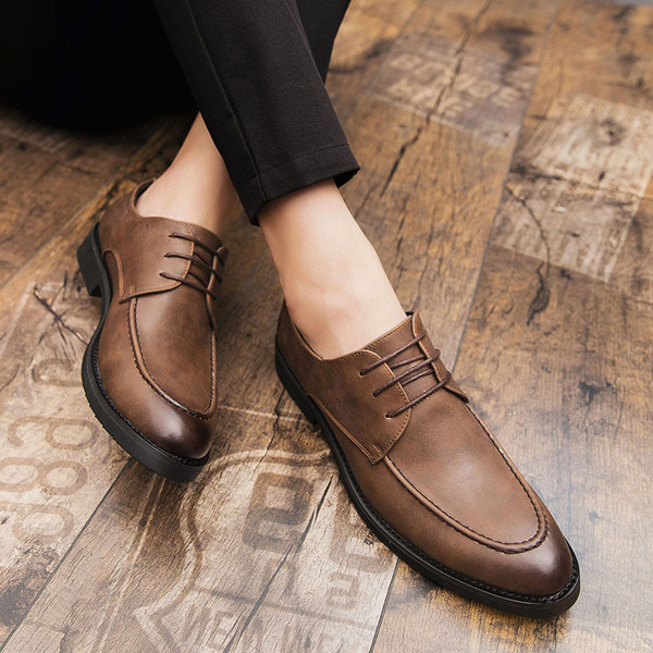 Pantofi casual barbatesti din piele ecologica cu sireturi in negru si maro