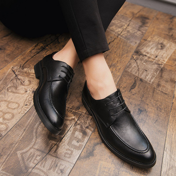 Pantofi casual barbatesti din piele ecologica cu sireturi in negru si maro