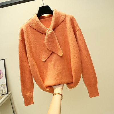 Modern női pulóver nyakkendővel, négy színben