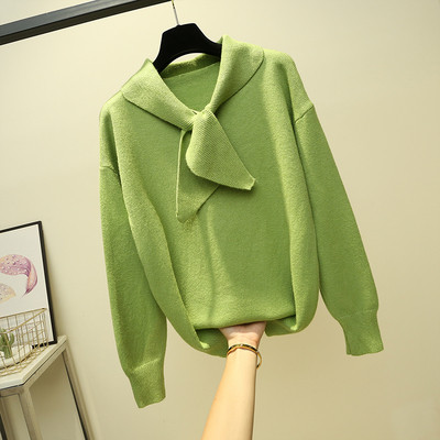 Modern női pulóver nyakkendővel, négy színben