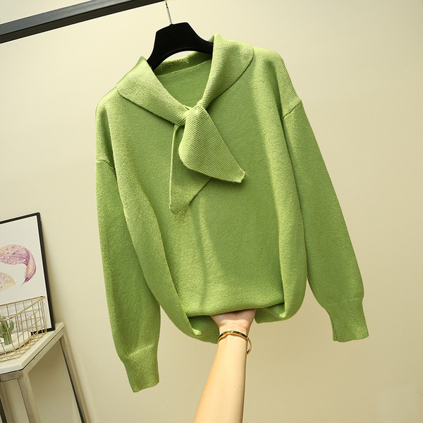 Modern női pulóver nyakkendővel, négy színben