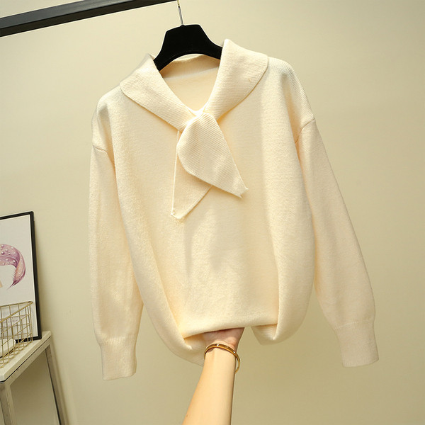 Modern női pulóver nyakkendővel, négy színben