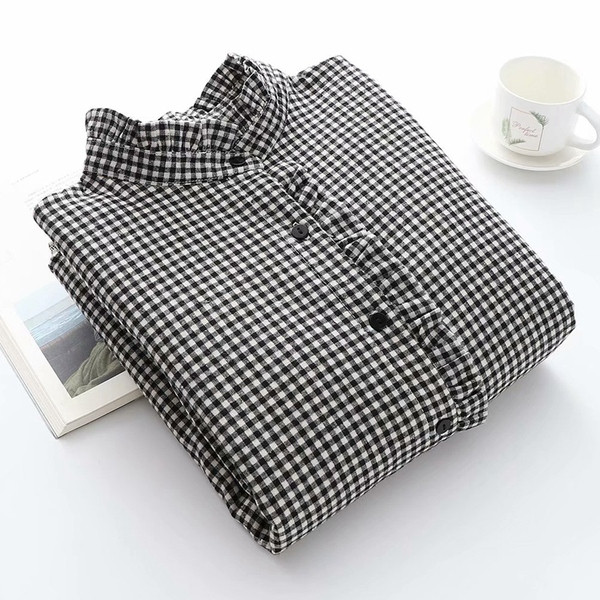 Camasa in carouri de dama model nou cu guler polo jos, nasturi si captuseala moale in negru