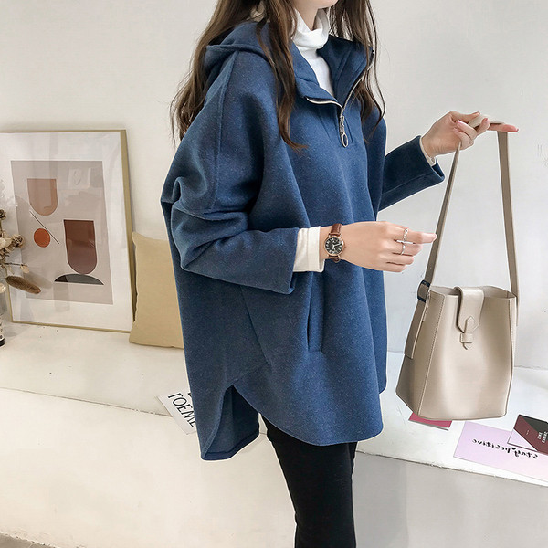 Hanorac casual dama cu model cu fermoar larg in albastru, galben si alb