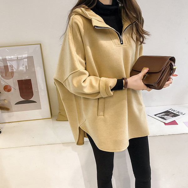 Hanorac casual dama cu model cu fermoar larg in albastru, galben si alb