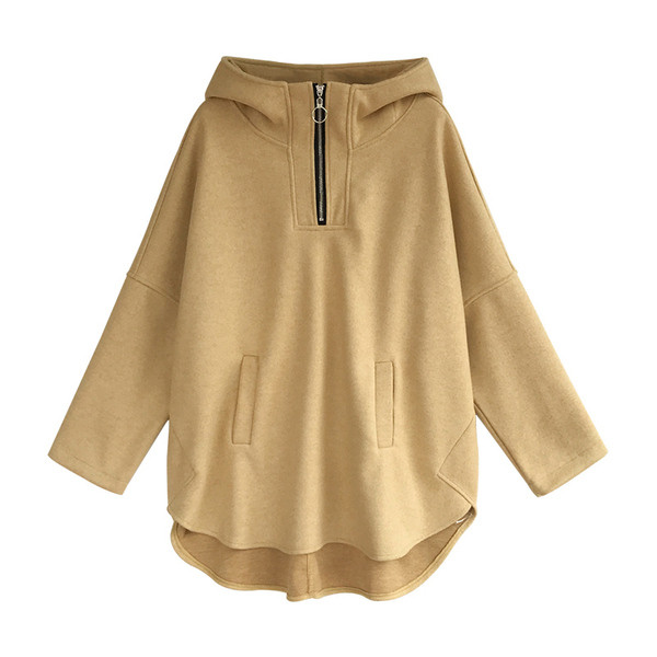 Hanorac casual dama cu model cu fermoar larg in albastru, galben si alb