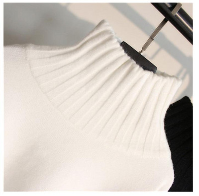 Hit Modern pulover de iarna dama cu guler inalt - alb-negru