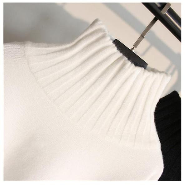 Hit Modern pulover de iarna dama cu guler inalt - alb-negru