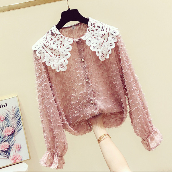 Cămașă de damă modernă cu nasturi și dantelă în mai multe culori