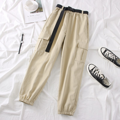 Спортен дамски панталон с джобове и колан в черен,зелен и бял цвят