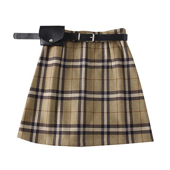 Fusta de dama in carouri modern model nou cu curea in maro si negru