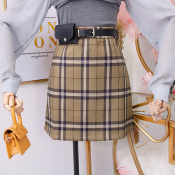 Fusta de dama in carouri modern model nou cu curea in maro si negru