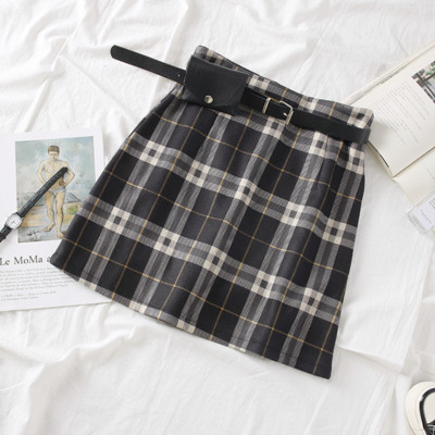 Fusta de dama in carouri modern model nou cu curea in maro si negru