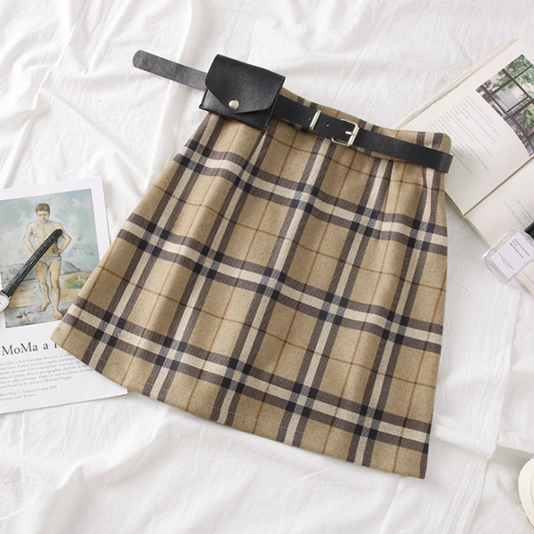 Fusta de dama in carouri modern model nou cu curea in maro si negru