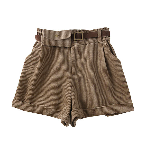 Divatos női rövidnadrág övvel és magas derékkal, fekete, barna és bézs színben