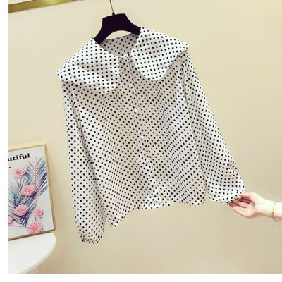 Cămașă modernă de damă cu nasturi în alb-negru cu puncte