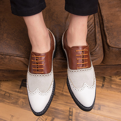 Pantofi eleganti pentru barbati alb-negru cu sireturi