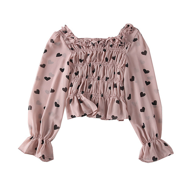 Új modell aktuális női blúz szívecskékkel és csónakos nyakkivágással, rózsaszín, fekete és bézs színben
