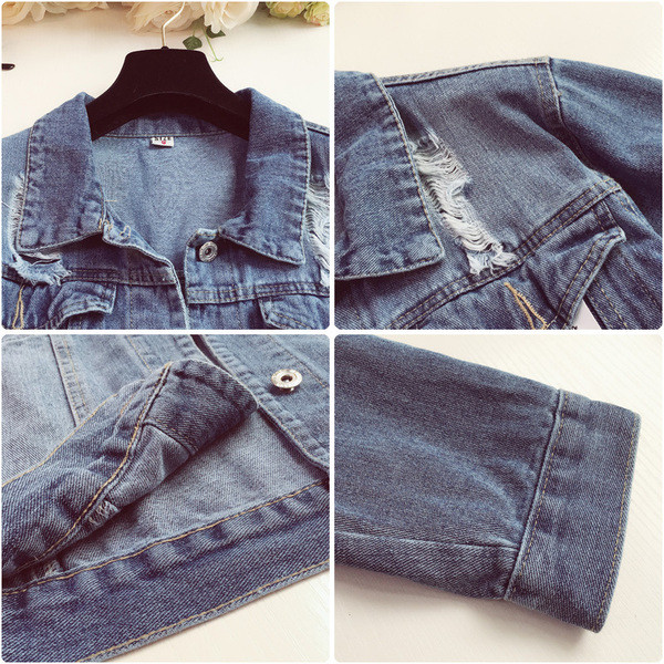 Geaca de dama moderna din denim cu nasturi si motiv rupt