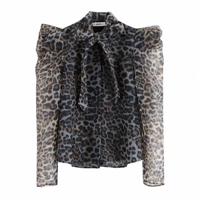 Cămașă elegantă de șifon de damă cu imprimeu animal și cravate