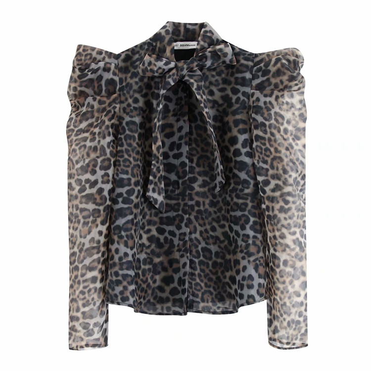 Cămașă elegantă de șifon de damă cu imprimeu animal și cravate