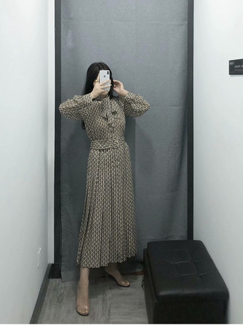 Rochie lunga moderna cu model colorat cu curea - model croiat