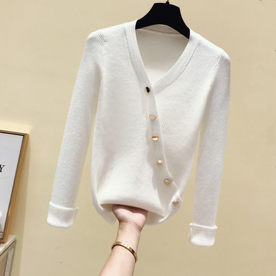 Bluză casual de damă cu decolteu spitz și nasturi în patru culori