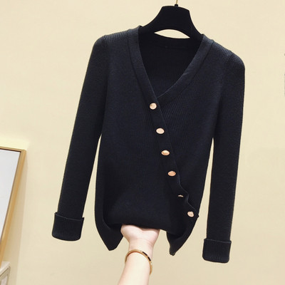 Bluză casual de damă cu decolteu spitz și nasturi în patru culori