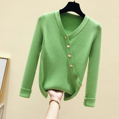 Bluză casual de damă cu decolteu spitz și nasturi în patru culori