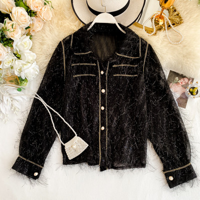 Cămașă de damă modernă din dantelă cu nasturi în patru culori