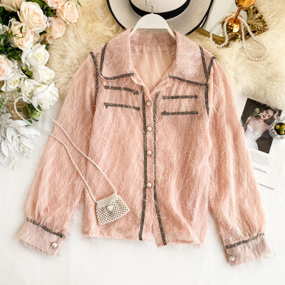 Cămașă de damă modernă din dantelă cu nasturi în patru culori