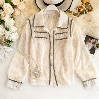 Cămașă de damă modernă din dantelă cu nasturi în patru culori