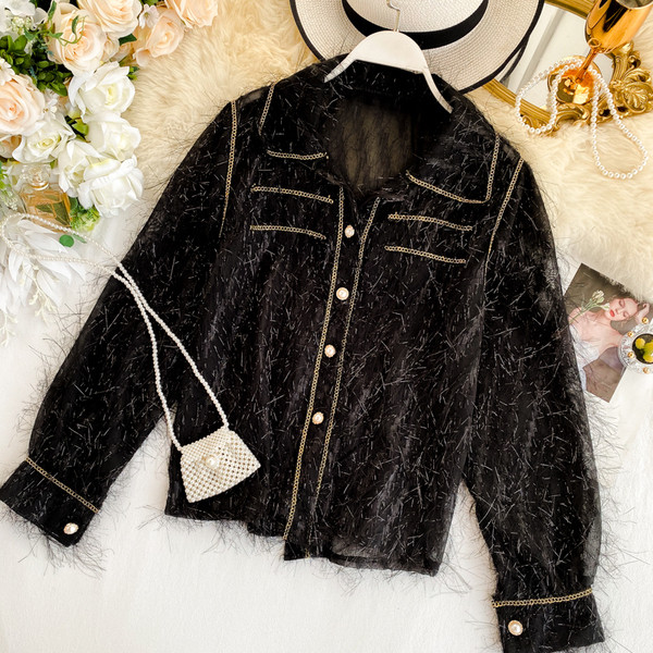 Cămașă de damă modernă din dantelă cu nasturi în patru culori