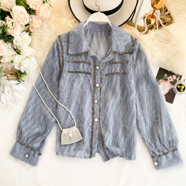 Cămașă de damă modernă din dantelă cu nasturi în patru culori