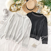 Pulover de dama modern cu pietre in alb si negru