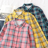 Camasa in carouri de dama model nou cu guler clasic in roz, galben si verde