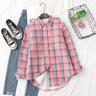 Camasa in carouri de dama model nou cu guler clasic in roz, galben si verde