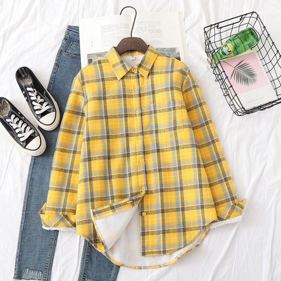 Camasa in carouri de dama model nou cu guler clasic in roz, galben si verde