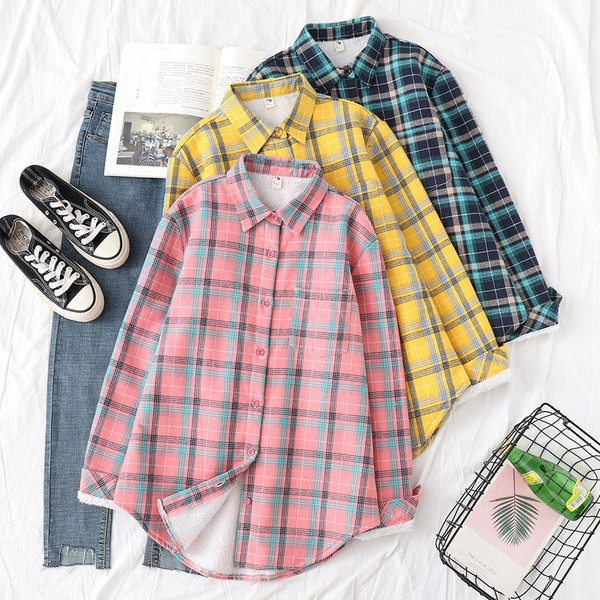 Camasa in carouri de dama model nou cu guler clasic in roz, galben si verde