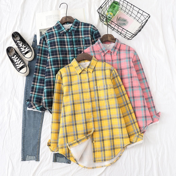 Camasa in carouri de dama model nou cu guler clasic in roz, galben si verde