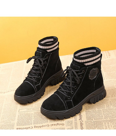 Дамски ежедневни боти с равна подметка с връзки в два цвята