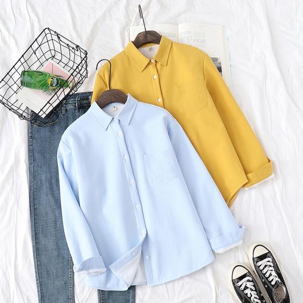 Modern női ing klasszikus gallérral fehér, sárga és kék színben