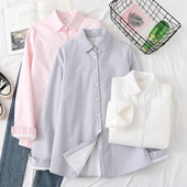 Cămașă casual de damă cu guler clasic în alb, roz și albastru