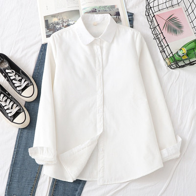 Cămașă casual de damă cu guler clasic în alb, roz și albastru