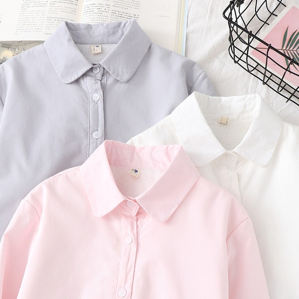 Cămașă casual de damă cu guler clasic în alb, roz și albastru