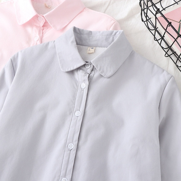 Cămașă casual de damă cu guler clasic în alb, roz și albastru